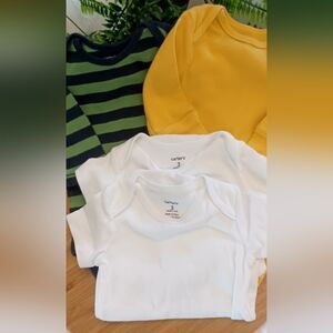 Carter's Babies Striped Green and Yellow Onsies Plus 2 White Onsies Sz 3M